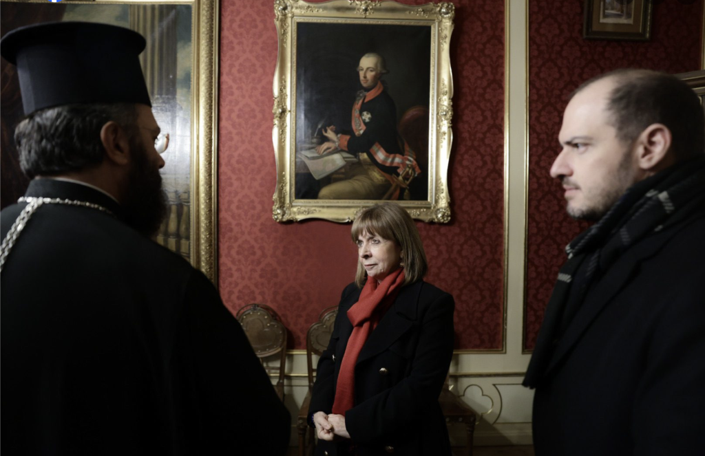 The Metropolitan of Austria, Exarch of Hungary and Central Europe, Mr Arsenios, Her Excellency, the Hellenic President of Democracy, Mrs. Sakelaropoulou accompanied by Deputy Minister of Foreign Affairs Mr. George Kotsiras. photo source: Botschaft von Griechenland in Wien - Greece in Austria.